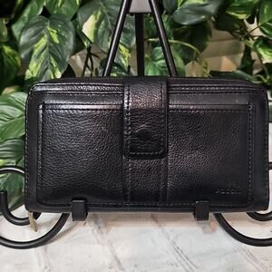 Fossil Vintage Black Zip Around Leather Wallet And Leather Checkbook Insert